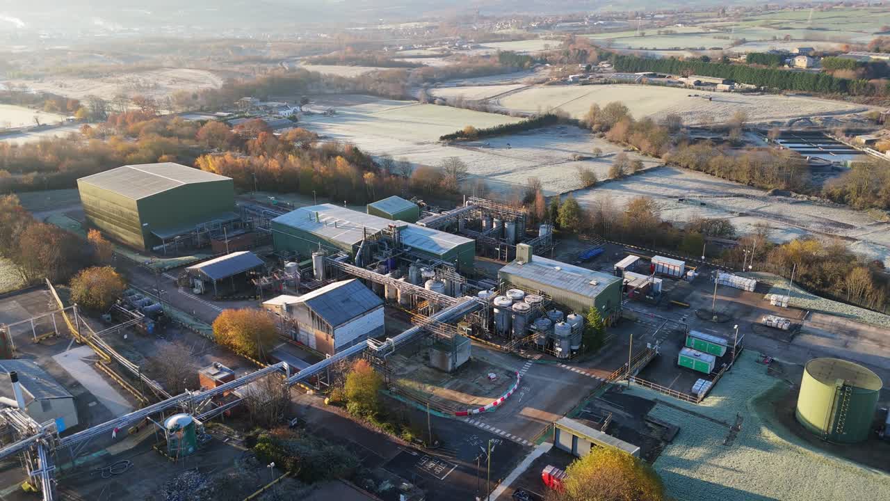 Overhead drone aerial footage of industrial, commercial, yard