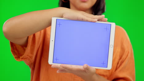 Chroma-key,-woman-and-hands-on-tablet