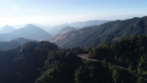 aerial mystical scenic views of tropical alpine ranges