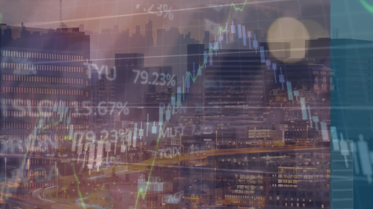 animación del procesamiento de datos sobre el paisaje urbano