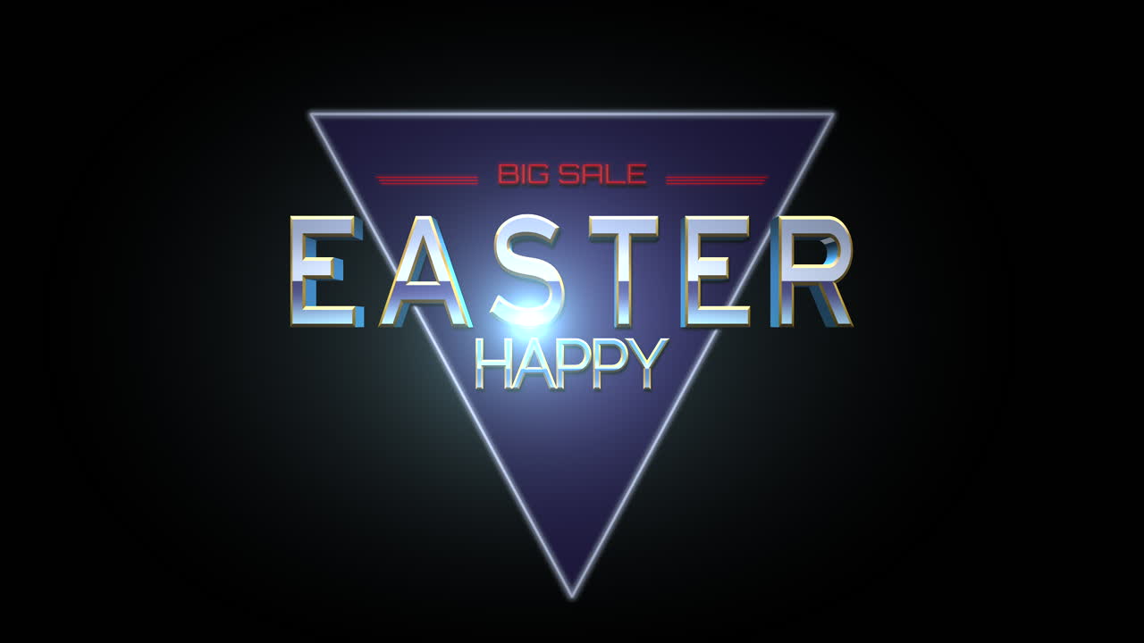 Buona Pasqua e Grandi Saldi con triangolo retrò su sfumatura nera