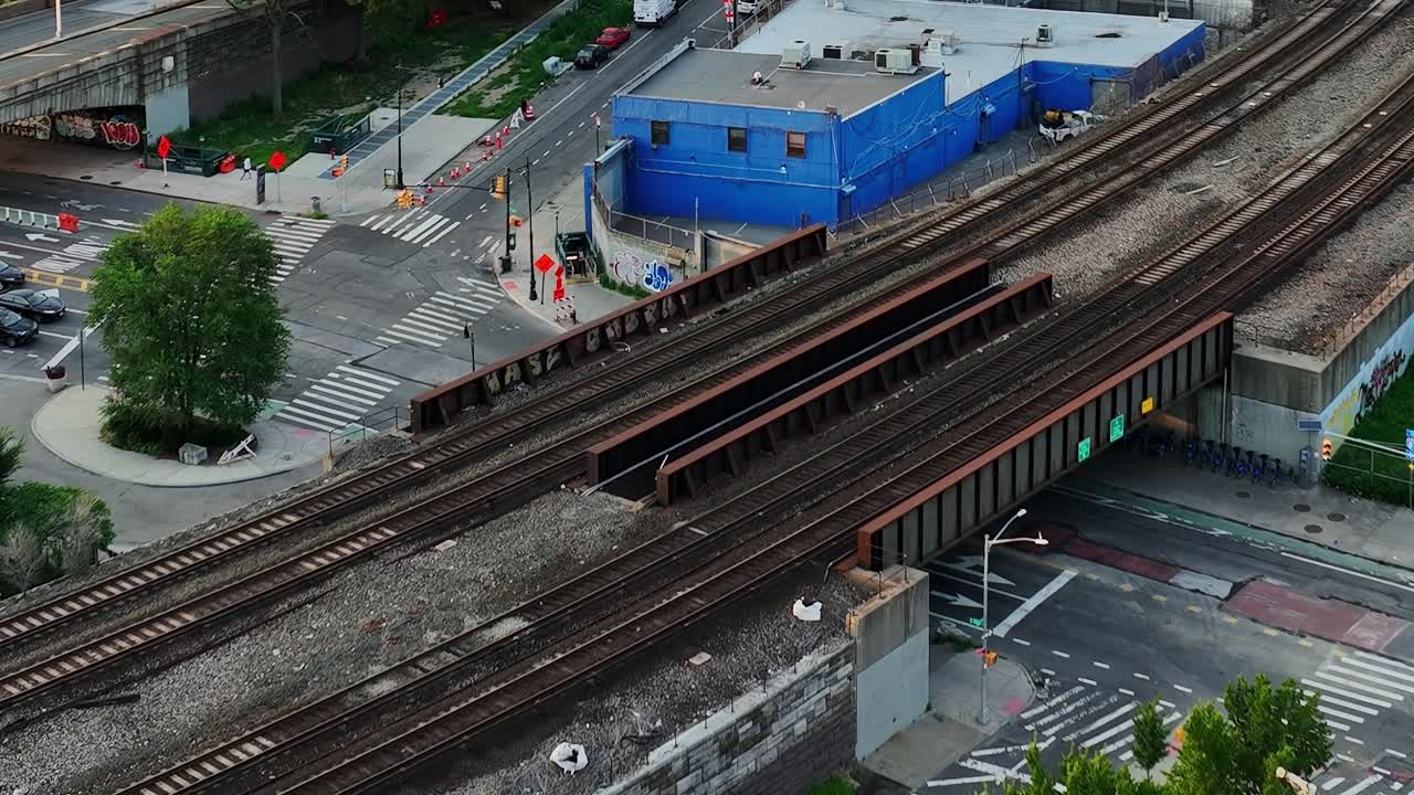 Construction site activity in New York City captured from above