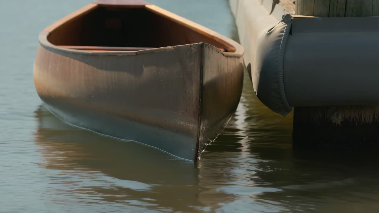 Wooden Canoe by a Dock
