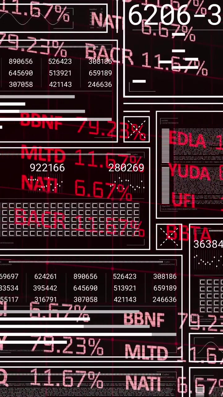 Display digitale di dati di borsa con numeri fluttuanti.