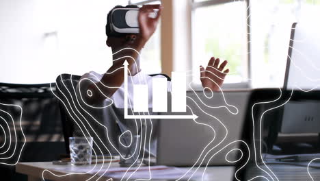 animación de las estadísticas sobre el hombre de negocios usando auriculares vr