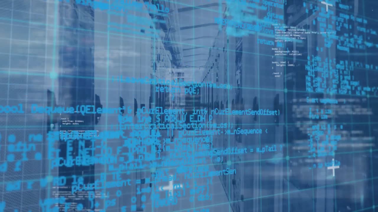 animación del procesamiento de datos contra la sala técnica de los servidores informáticos