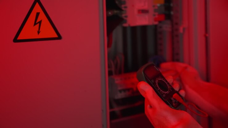 Electrician testing electrical panel