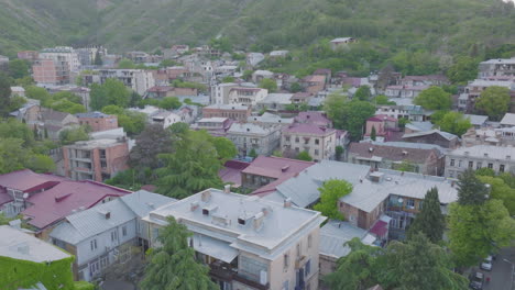 aerial dolly shot overhead a less affluent residential area in georgia