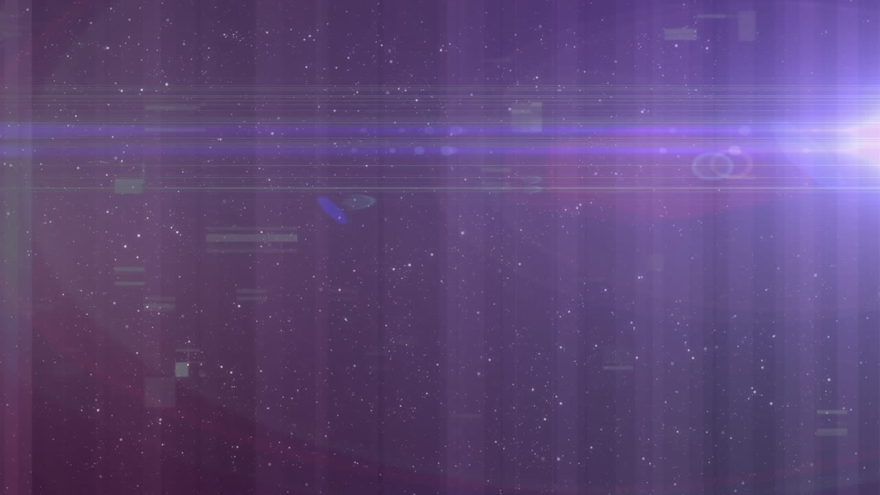 宇宙を背景に、レンズフレアの上にグリッチしたバーのアニメーション