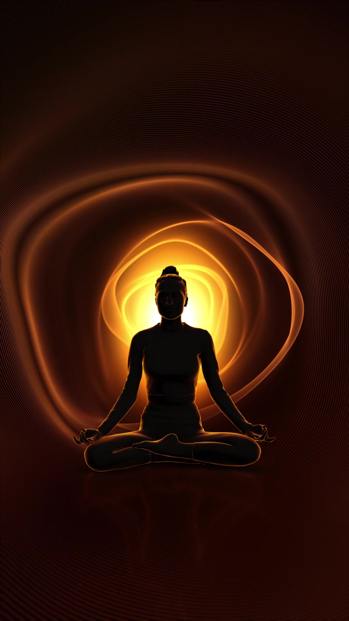 Figura umana in posizione yoga del loto con sfondo di galassia spaziale, in meditazione, nomi dei chakra sul corpo, yoga.