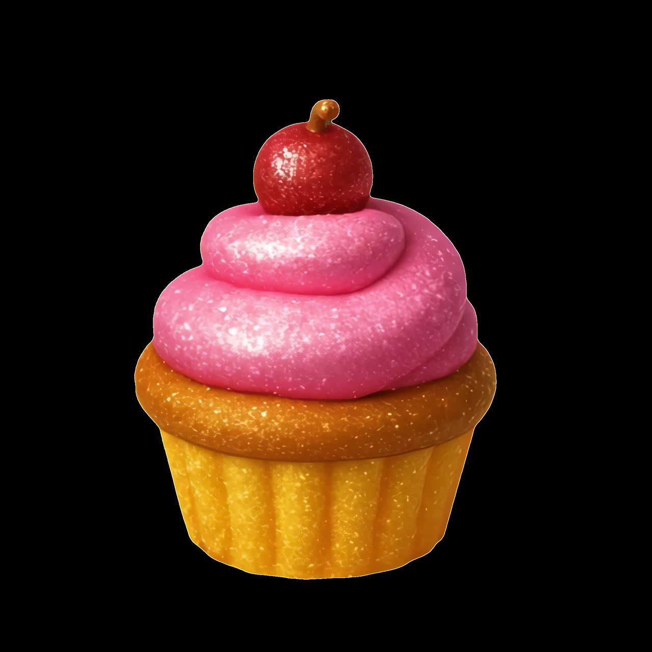 Risorsa isolata di animazione di cupcake scintillante con ciliegina, video 4K trasparente, canale alfa