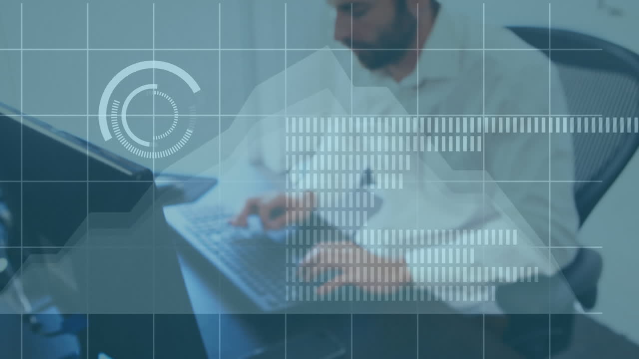 animación del procesamiento de datos financieros sobre el empresario que trabaja en la oficina