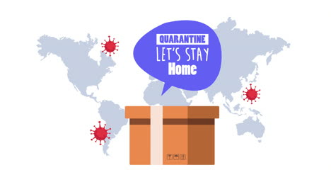permanecer en casa campaña con la caja y el planeta tierra