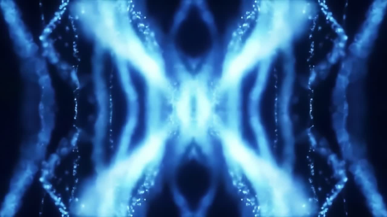 Dynamic blue light particles flow seamlessly, forming intricate patterns against a dark backdrop.