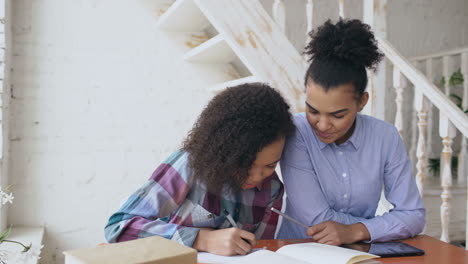two girls studying together