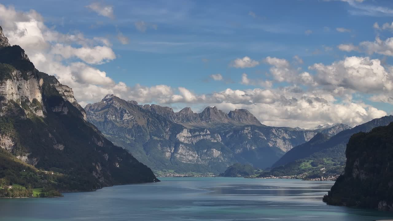 Cloudy view of the Lake of Walensee, Wessen, Amden, Quinten, Mols, Walenstadt, Schweiz
