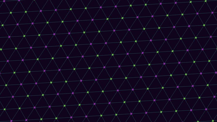 Abstract footage of a glowing geometric network grid with neon nodes and connecting lines on a dark background, ideal for technology, data, AI, and digital design