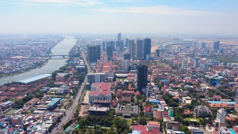 phnom penh city, showing the chamkar mon district and city skyline, aerial view
