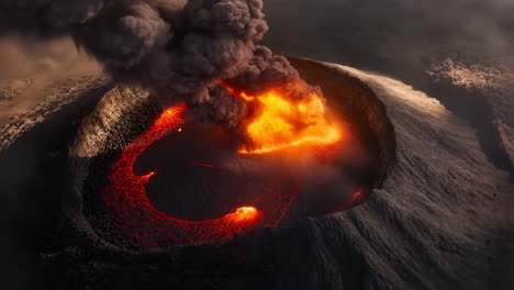 Volcanic Eruption with Flowing Lava and Smoke Plume