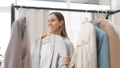 Wardrobe,-clothing-choice-and-woman-shopping