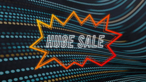 animation of huge sale text in speech bubble over dots moving in wave pattern