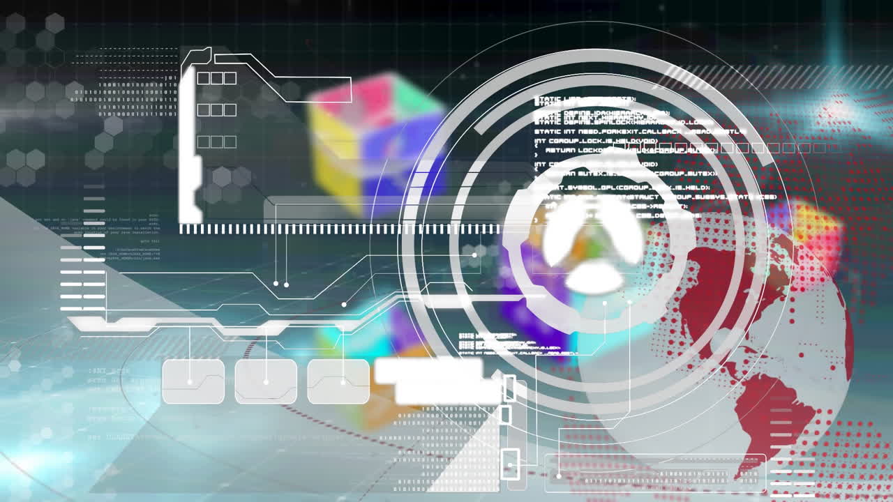 회전하는 지구 위의 디지털 인터페이스의 애니메이션