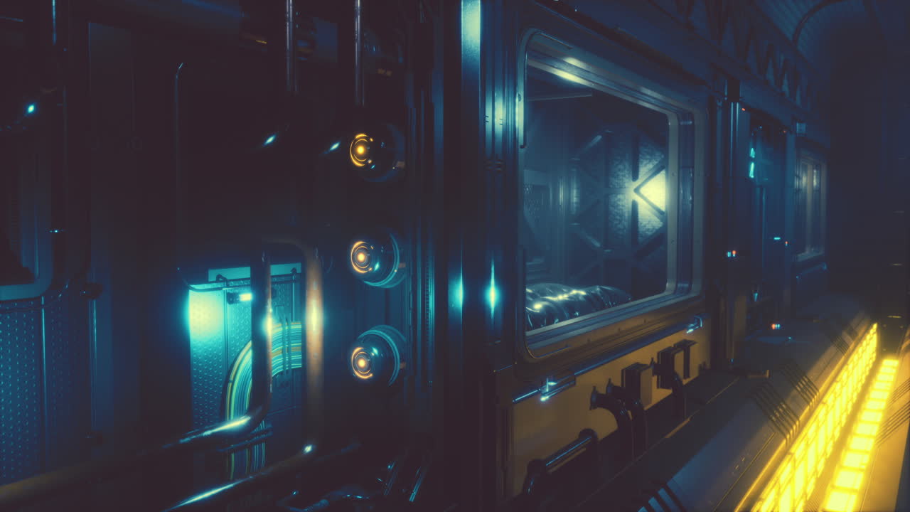 Futuristic interior of Spaceship corridor with light