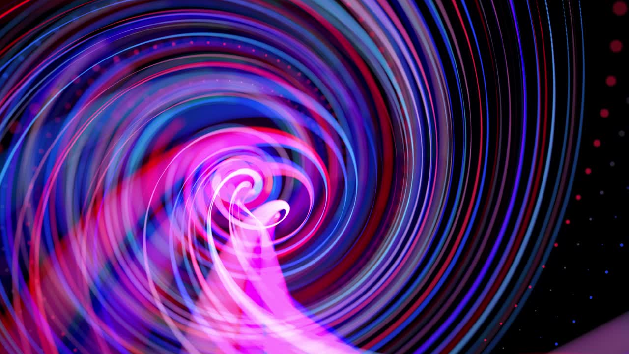 4k에서 빛의 흐름: 빛의 흔적과 함께 추상적인 루프 된 배경, 공간에서 빨간 파란 네온 선의 흐름은 루프 된 나선형 모양을 형성하기 위해 움직입니다.