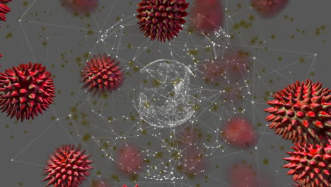 virus-like particles surrounding data network connections in digital animation scene