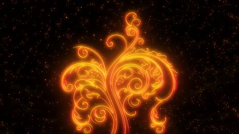 Beautiful-animation-of-stylized-and-glowing-golden-tree-of-life-growing-with-starry-night-and-twinkling-stars-in-background