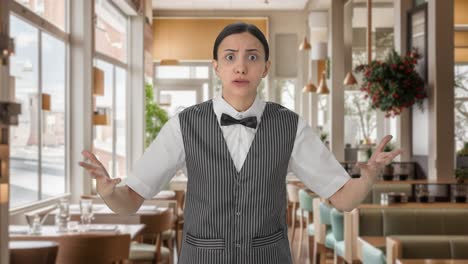 angry indian woman waiter shouting on the customer