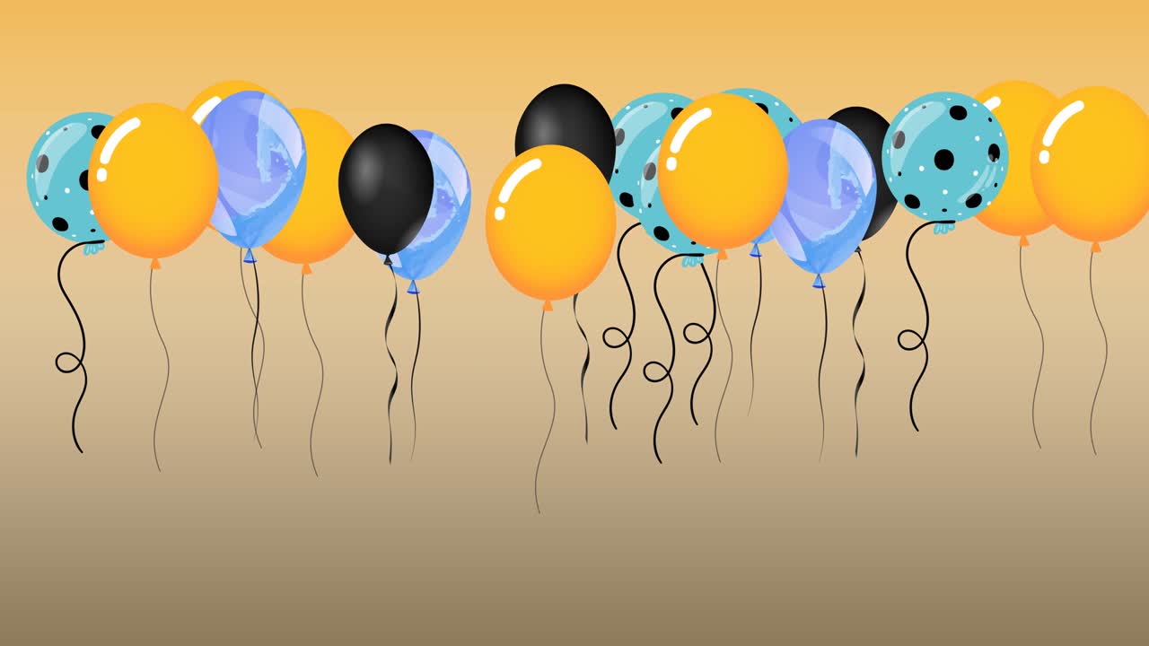Animazione di palloncini colorati che rimbalzano su sfondo arancione