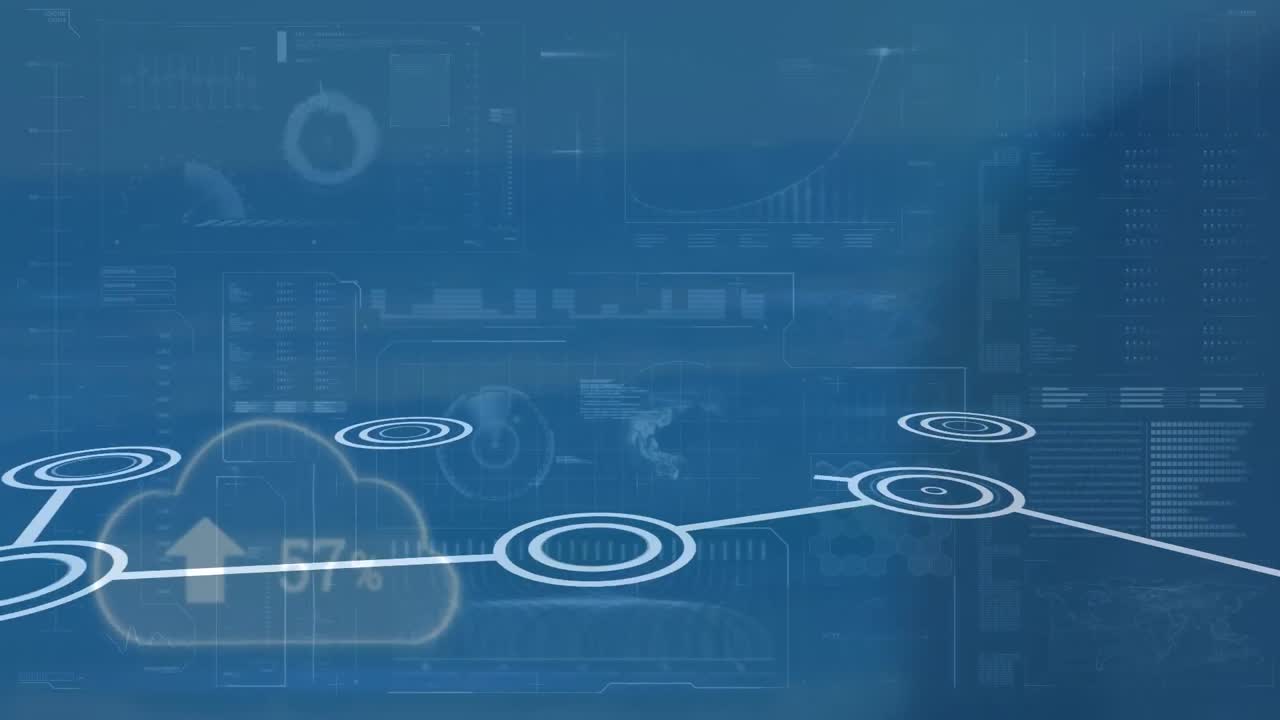 animación de la nube digital y procesamiento de datos con red de conexiones.