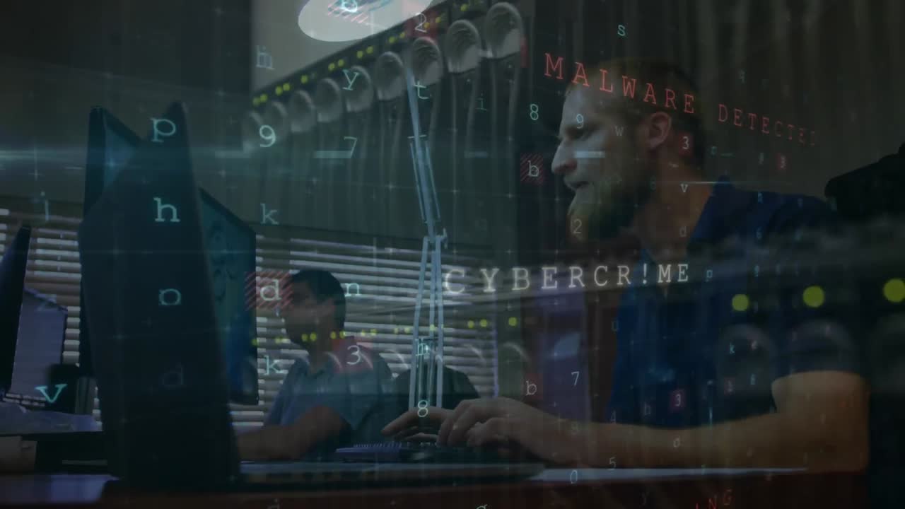 컴퓨터를 사용하는 과학자들에 대한 사이버 공격 경고의 애니메이션