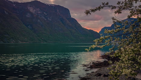 beautiful nature landscape of mountains and lake in aurland, norway