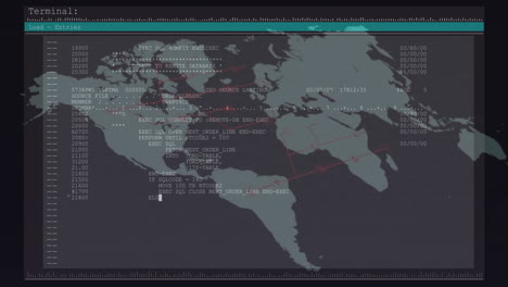 animación del lenguaje informático y el mapa sobre fondo negro