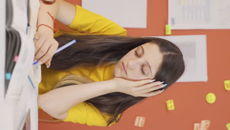 vertical video of depressed girl child unhappy and sad at home.