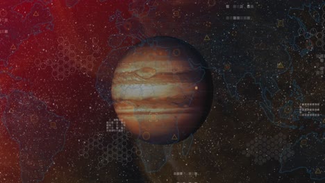 animación de formas geométricas y mapa sobre el globo contra el espacio en el fondo