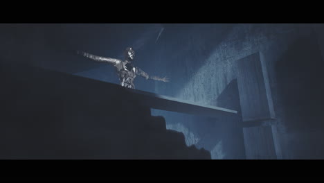 abstract figure in a concrete architectural space