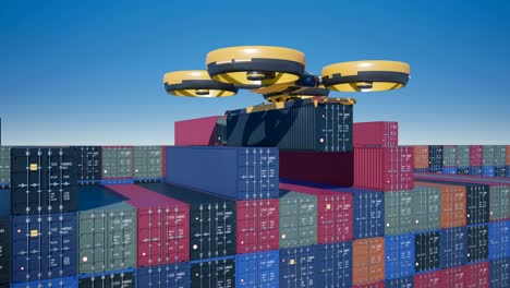 large cargo drone brings a container to terminal.