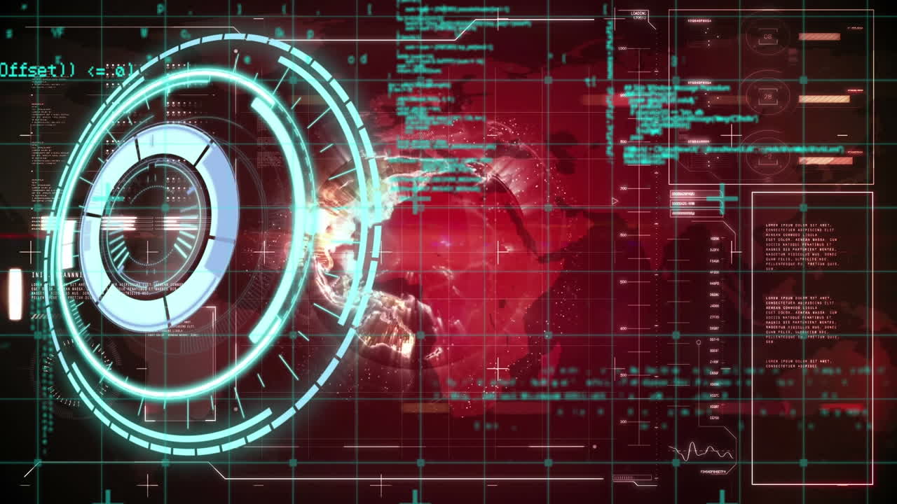 animación de escaneo de alcance y procesamiento de datos sobre el mapa del mundo