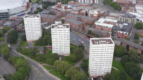 drone shot pulling up a building in birmingham city centre