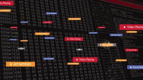 animation of icons and digital data processing over black background