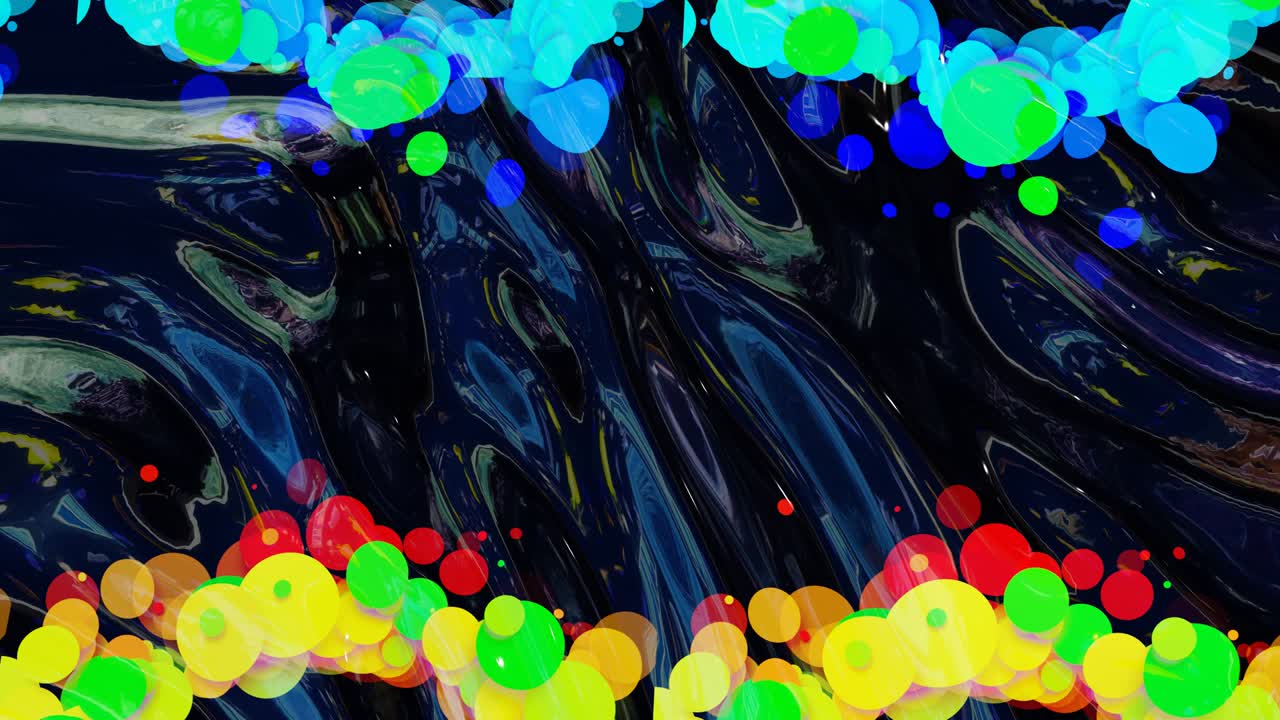 빛나는 반이는 표면의 추상적인 루프 된 배경은 무지개 색의 원과 함께 파란 투명한 액체처럼 4k의 색 gradient와 함께 아름다운 창조적 인 배경입니다.