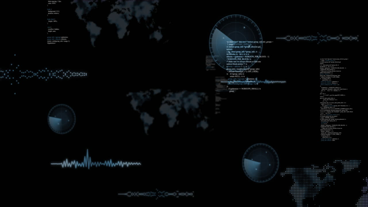 animación del procesamiento de datos sobre un fondo negro