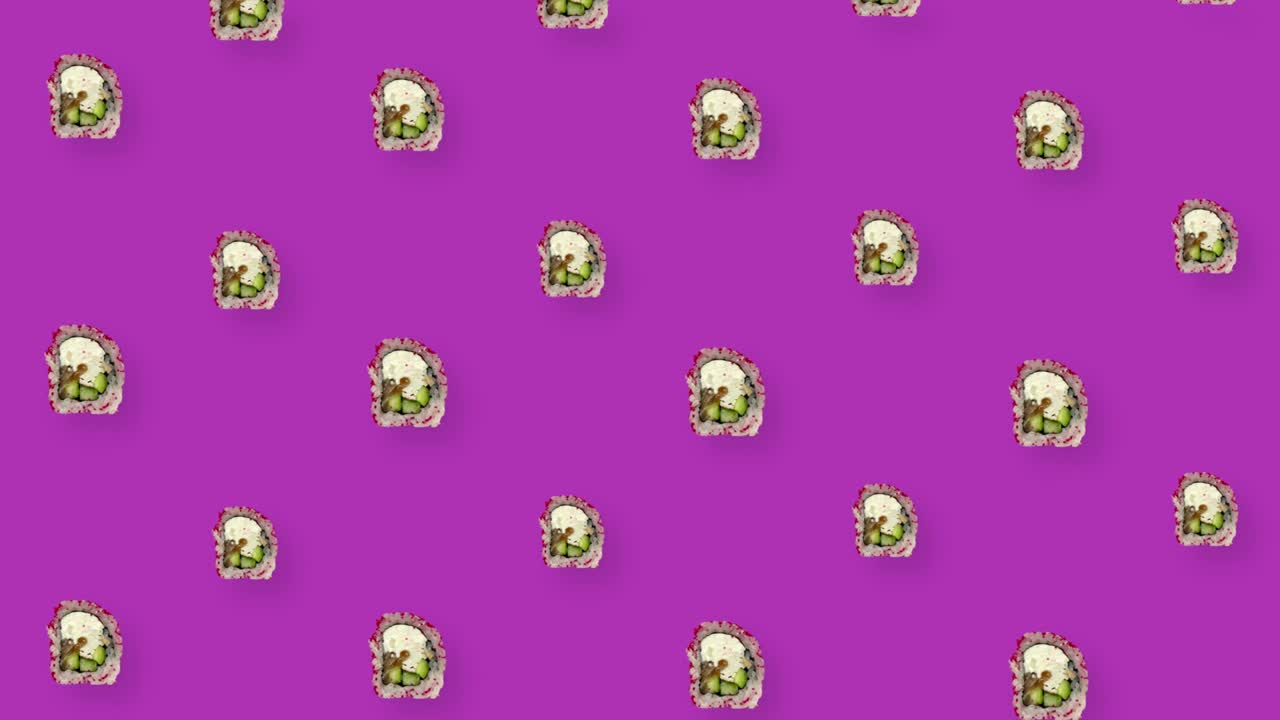 日本の寿司の色とりどりのパターン - 寿司とシームレスなパターントップビューリアルなアニメーション4kビデオモーション