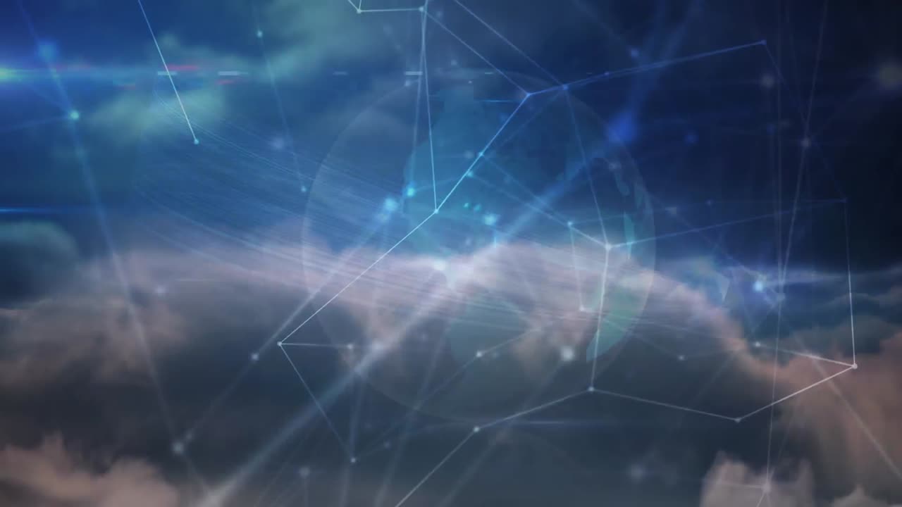 Animation of globe with network of connections over clouds
