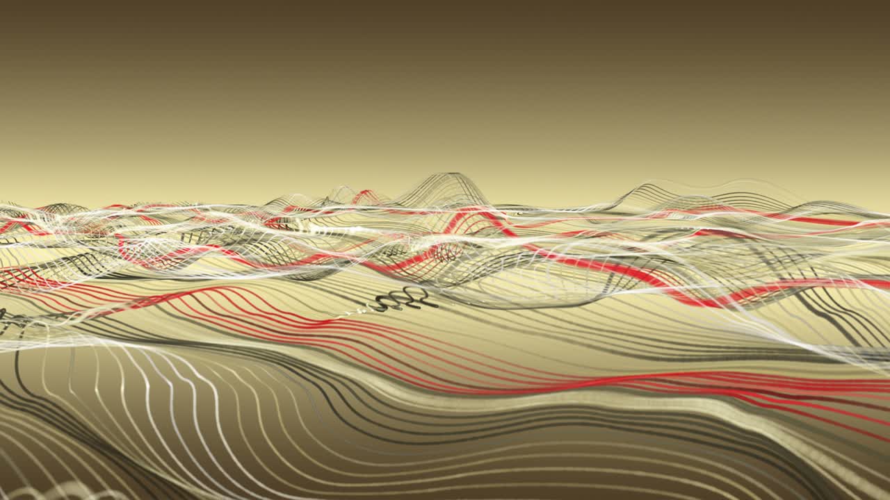 천천히 움직이는 입자 파동 물체와 함께 환상적인 애니메이션, 4096x2304 루프 4k