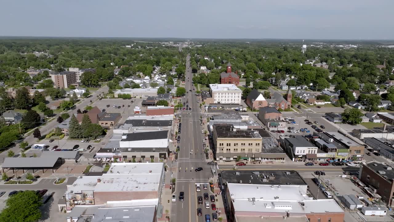 Aerial View of a Small Town's Main Street