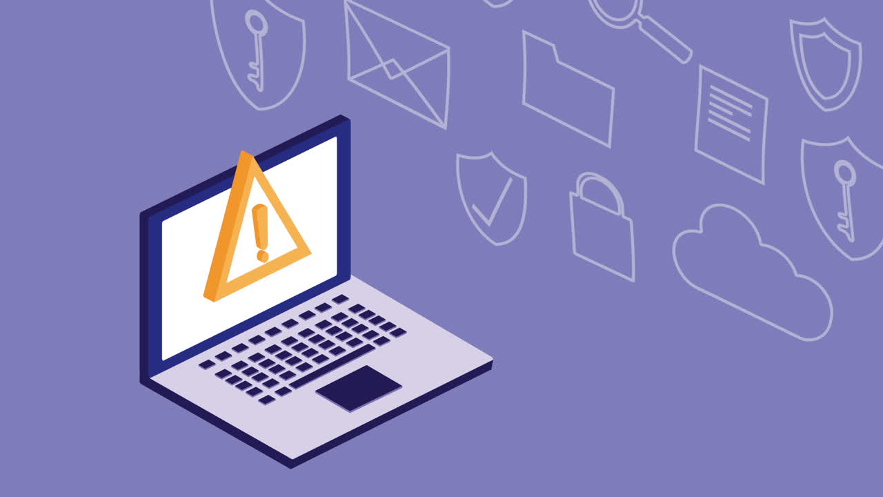 portátil con señal de advertencia - problemas de seguridad